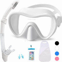 Dive Snorkel Set With Waterproof Carrying Bag หน้ากากดำน้ำตื้นพร้อมกระจกนิรภัยแบบพาโนรามาที่ทนต่อแรงกระแทกสำหรับผู้ใหญ่