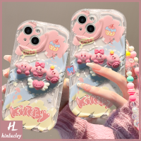 ตุ๊กตา3D น่ารักเคอร์บี้เคสสีชมพู Doodle ภาษาอังกฤษเข้ากันได้กับ iPhone 11 XR 14 13 12 Pro Max 7 6 8 6S Plus X SE 2020 XS Max 3D สร้างสรรค์ DIY ขอบโค้งมนหยัก