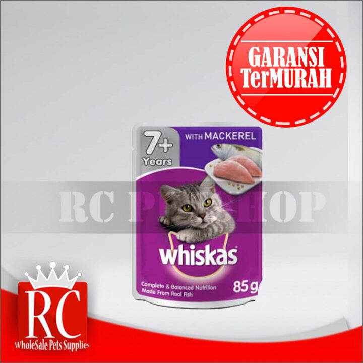 Makanan Kucing Basah Sachet Whiskas Sachet Mackarel 7+ 85 Gram