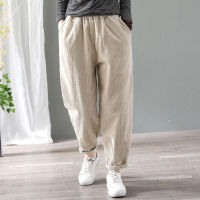 Velvet Warm Winter Pants for Women Elastic Waist Corduroy Harem Pant Loose Solid Pockets Oversize Streetwear Trousers Women