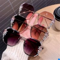 【hot】◐✵✎  Sunglasses 2023 Luxury Brand Designer Rimless Rhinestone Fashion Gradient Glasses for