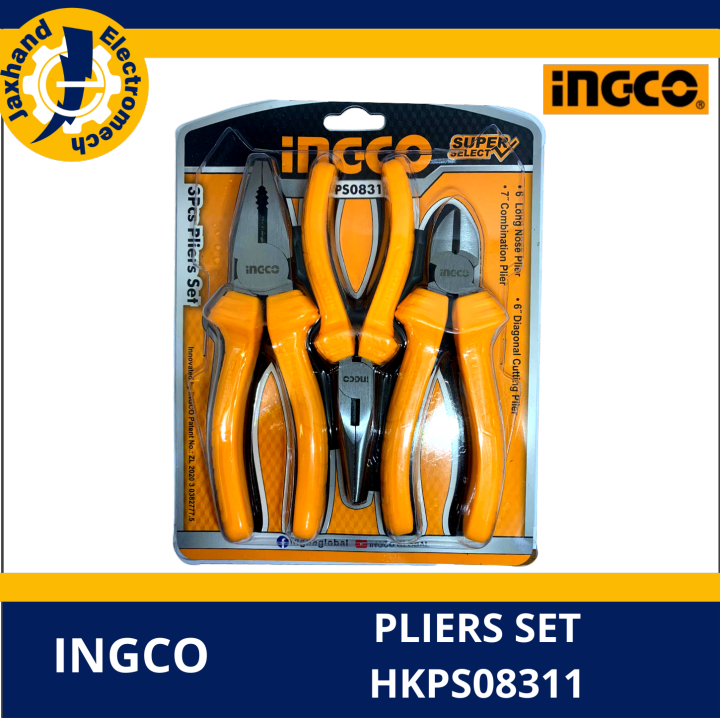Ingco Pliers Set Combination Plier, Long Nose Plier & Diagonal Cutter