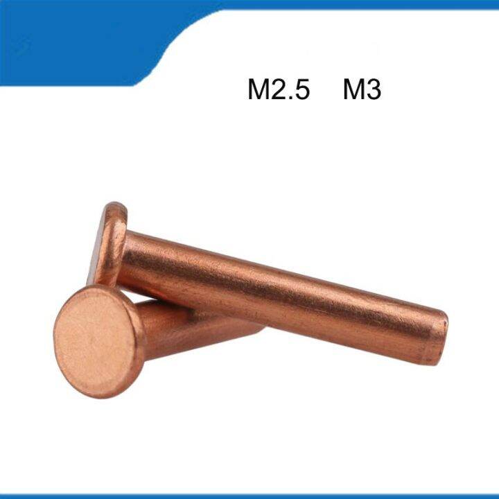 gb109-high-quality-m2-5-m3-100pcs-copper-solid-rivets-flat-head-copper-rivets-solid-copper-rivet-knock-flat-head-rivet