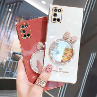 LIFEBELLE เคสสำหรับ Realme 7 5G + ไรน์สโตน,เคสโทรศัพท์แฟชั่นเข้ารูปขอบสี่เหลี่ยมเคลือบเงารูปโบว์น่ารักเคสนิ่มซิลิโคน TPU กันกระแทกสำหรับผู้หญิง