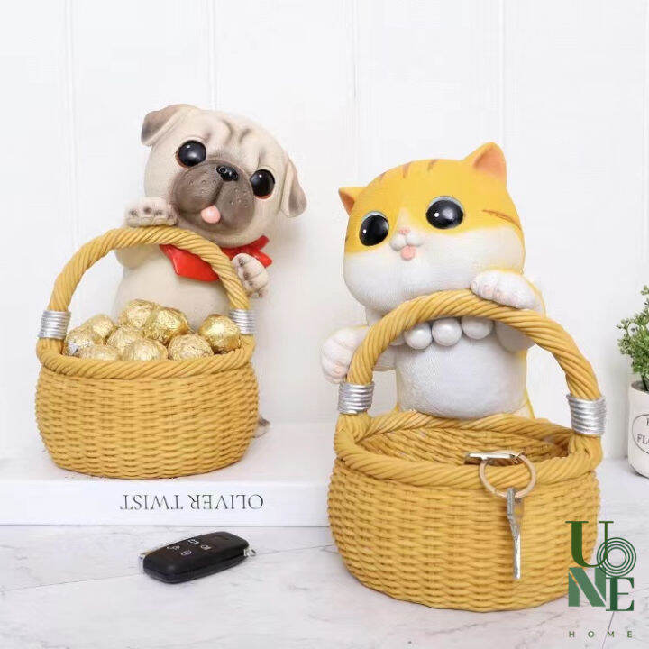 uonehome-พร้อมส่ง-h075-ตะกร้าน้องหมาและน้องแมว-วัสดุเรซิน-ตกแต่งบ้าน-ของใช้ในบ้านน่ารัก-ตะกร้าใส่ของ-ปลูกต้นไม้-กระถางดอกไม้