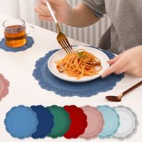 Silicone Placemat Lace Tableware Heat/Wear Resistant Non-Slip Washable Flower Table Mat Cup Mat Dinner Table Mat 10/16.5/23cm