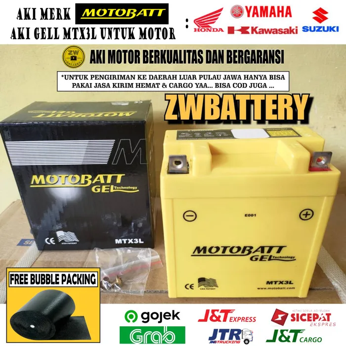 Aki Motor Kawasaki Ninja 150 R Motobatt Mtx3l Aki Gel Aki Kering 3 6ah Lazada Indonesia