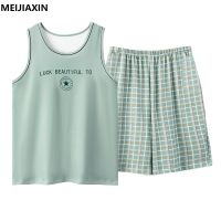 Newest Mens Pajamas Set Summer Vest Pajama Set Pijama Hombre Sleeveless O-neck Casual Male Sleepwear Home Clothing