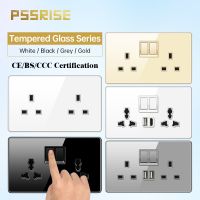 PSSRISE 146 Type UK EU Wall Switch Socket with DC 5V 3.1A Type-c USB Charger Full Tempered Glass Panel Light Switch Power Outlet