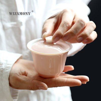 หยกโคลนเซรามิก Whiteware สีเคลือบสีชมพูน่ารักสร้างสรรค์กังฟูชาชามชาสามกองทัพหม้ออบถ้วยแรงขายส่ง