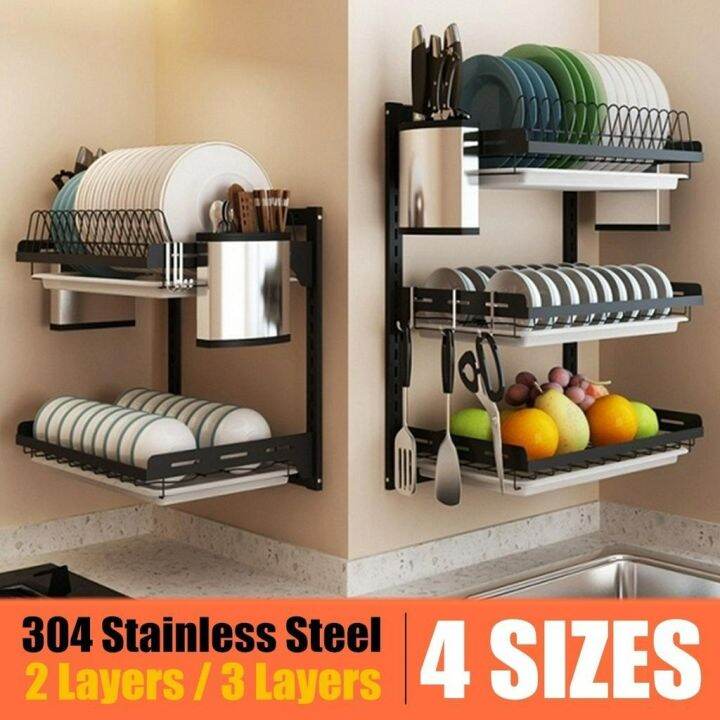 Black 304 Stainless Steel Wall Mount Kitchen Organizer Storage Holder Plate Cutlery Cup Dish Drainer Drying Rack Kitchen Dish Rack | Lazada.vn Black 304 Stainless Steel Wall Mount Kitchen Organizer Storage Holder Plate Cutlery Cup Dish Drainer Drying Rack Kitchen Dish Rack | Lazada.Vn