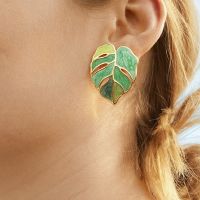 【YF】◈✎  Monstera Drop Earrings Hollow Metal Colorful Enamel Charms Jewelry Making Dangle Dorados Pendiente