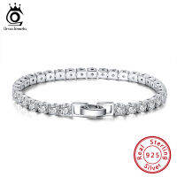 ORSA JEWELS Tennis Bracelet 4mm Zirconia Stone Chain Safety Buckle 16.5cm 18cm Woman Bracelets Bangle Jewelry Birthday Gift SB93