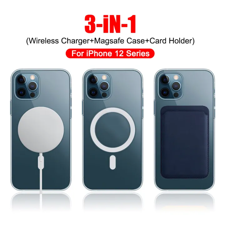 Magsafe 3in1 Magsafe Case 15w Wireless Charger Magnetic Card Holder Wallet Bag For Apple