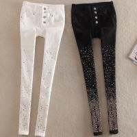 New cotton jeans women Rhinestone high waist single breasted denim pants feet pencil pants plus size