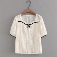 【มีไซส์ใหญ่】Plus Size Womens V-neck Summer Blouses Short Sleeve Ladies Elegant Female Tops