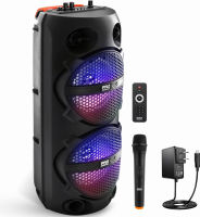 PyleUsa Portable Bluetooth PA Speaker - 200W Dual 6" Rechargeable Indoor/Outdoor BT Karaoke Audio System - TWS,LED Display, FM/AUX/MP3/USB, 6.5mm in, Carry Handle - Wireless Mic, Remote Control Off black