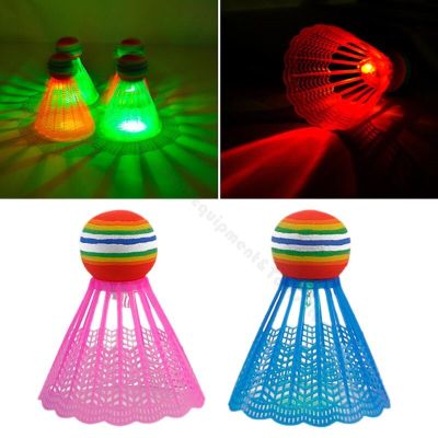 4pcs LED Lighting Badminton Birdies Glow in The Dark Night Nylon Shuttlecock Rainbow Ball Head for Outdoor Indoor Sports