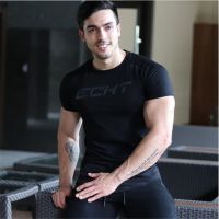 2019 Fashion cotton T Shirt Men Cotton Breathable Mens Short Sleeve Fitness t-shirt Gyms Tee Tight Casual Summer Tops