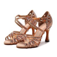 With Drill Latin Dance Shoes For Women High Heels  Diamond-Encrusted Sandals Indoor Soft-Soled Dancing Shoes Party Jazz Tango