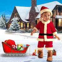 Children Claus Costume Outfit Clothing Set with Hat for Toddler Kids Boys Xmas Photo Props 80-150cm