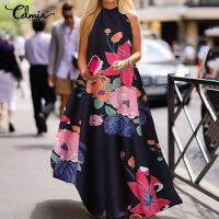 Celmia  Halter Long Maxi ชุดดอกไม้เดรสแขนกุดสำหรับวันหยุดชุดอาบแดด