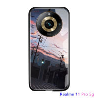 เคสประกบหลังแบบแข็งกระจกนิรภัยเคสโทรศัพท์มันวาวสำหรับ Realme 11 Pro 5G Realme 11 Pro + 5G หรูหราทำจากโรแมนติกดวงดาวเข้ามุมถนนและกันกระแทกสุดหรู