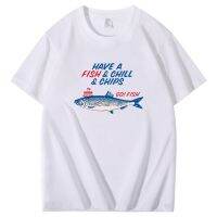 Have A Flsh &amp;Chill &amp;Chips Print Mens T-shirts Crewneck Breathable Tops Oversized Cotton TShirt Mens Short Sleeve Tees Shirts