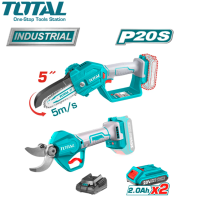 TOTAL กรรไกรตัดกิ่งไม้ ไร้สาย + เลื่อยโซ่ มินิ 5 นิ้ว ไร้สาย 20 V (แบต 2 แอมป์ 2 ก้อน + แท่นชาร์จ ) รุ่น TOSLI23012