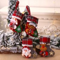 2022Small Christmas Stockings Pendant Cloth Ornaments Gift Bag Pendant Forest Old Man Doll Boots Christmas Party Home Decor Xmas Socks Tights