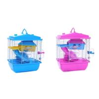 2x Pet Cage Hamster Cottage with Transparent Skylight Double Layer House for Hamster Golden Hamster Pet Blue &amp; Pink