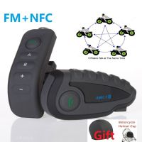 【LZ】✳▦□  5 pilotos v8 bluetooth-compatib intercom capacete da motocicleta nfc guiador comunicador capacete de controle remoto fone de ouvido com rádio fm