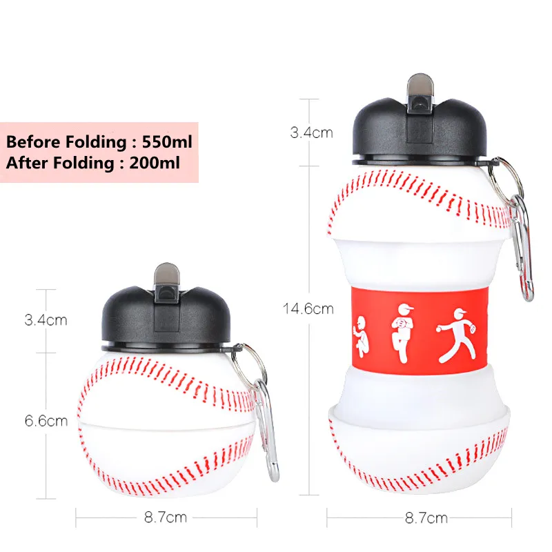 1 Liter Foldable Football Kids Water Bottles Portable Sports Water Bottle  Football Soccer Ball Shaped Water Bottl Silicone Cup