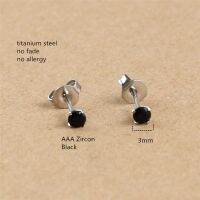 3mm Black Zircon Round Stud Earrings 316L Stainless Steel IP Planting No Fade Anti Allergy