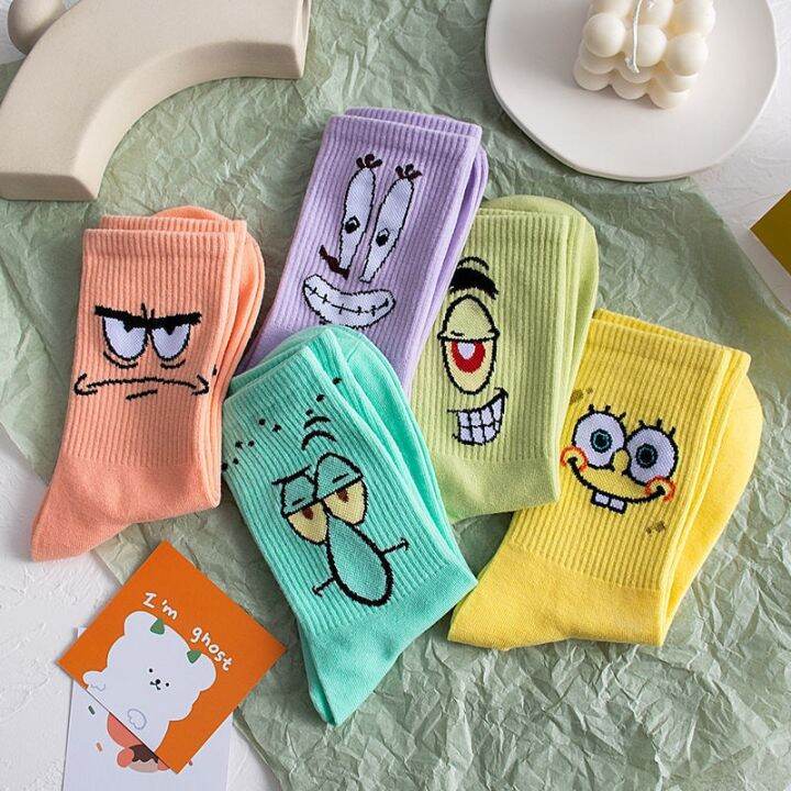 พร้อมส่ง-ถุงเท้า-ผ้าฝ้าย-พิมพ์ลายการ์ตูน-spongebob-squarepants-น่ารัก-แฟชั่นฤดูใบไม้ผลิ-และฤดูใบไม้ร่วง-สําหรับผู้หญิง-และนักเรียน