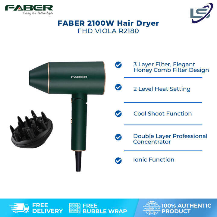 FABER 2100W Ionic Hair Dryer FHD VIOLA R2180 3 Layer Filter 2 Level