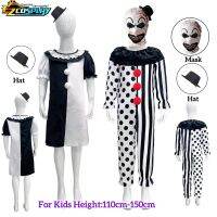 Kids Clown Costume Set For Halloween Cosplay Outfits Polka Dot Striped Jumpsuit Art Clown Mask Bodysuit For Halloween