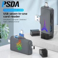 เครื่องแปลง3D PSDA เครื่องอ่านการ์ดอเนกประสงค์เอสดีทีเอฟ USB ไมโคร USB Type-C สำหรับโทรศัพท์แล็ปท็อป7 IN1ปลั๊กแอนด์เพลย์เครื่องอ่านบัตร OTG