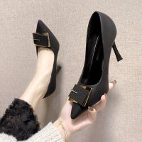 [COD] French pointed toe ol high heels womens 2023 early spring new soft leather bottom all-match comfortable work shoes sexy cat heel