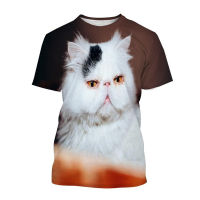 2023 newhot ขายใหม่เปอร์เซียแมว3D พิมพ์เสื้อยืดน่ารักแมว longhair รอบคอแขนสั้นสัตว์ท็อปส์