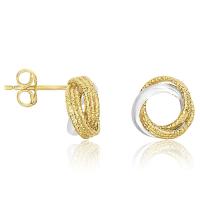 ต่างหูทองคำทูโทนกลมเปิดล้อมรอบ 14k  Two-tone gold-plated round earrings, surrounded around 14k