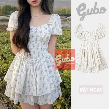 Váy bé gái vải thô hoa nhí màu xanh cỡ 30kg 50kg