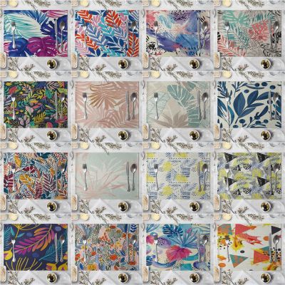 【LZ】ↂ  Modern Colorful Leaf Pattern Placemat Cotton Linen Fabric Table Mats Family Dinner Tableware Kitchen Table Mat