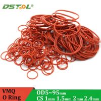 VMQ Gasket segel cincin O merah tebal 1mm 1.5mm 2mm 2.4mm OD 5 90mm karet silikon Mesin cuci tahan air terisolasi bentuk bulat non toxi