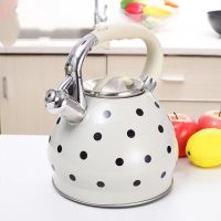 Whistling Stovetop ชากาต้มน้ำ,3.5L แบน Bottomed สแตนเลส Whistling กาต้มน้ำลายจุด coffee pot tea pot polka dot