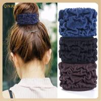 QINJUE ผู้หญิง ยางรัดผม อุปกรณ์เสริม Scrunchie Elastic ที่คาดผมแบบกว้าง ที่มัดผมหางม้า เชือกคาดผม