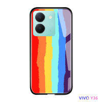 Volans สำหรับ Vivo Y36 Y36 5G แฟชั่นสุดหรูลายรอยยิ้มสีรุ้งเปลือกนุ่มเคสโทรศัพท์กระจกเทมเปอร์เรียบเคสกันกระแทก