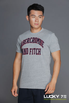 Abercrombie Fitch แขนแขนสั้นคอกลมฝ้ายบริสุทธิ์พิมพ์ลายสำหรับทั้งหญิงและชายใหม่