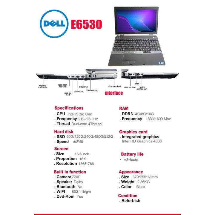 Notebook computer Dell Laptop Intel Core i3 i5 i7 Processor with 4GB