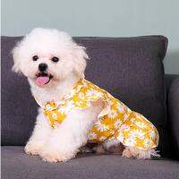 Dog Dress Chrysanthemum Printing Round Neck Cotton Ruffled Hem  Pet Skirt for Daily Life Dresses